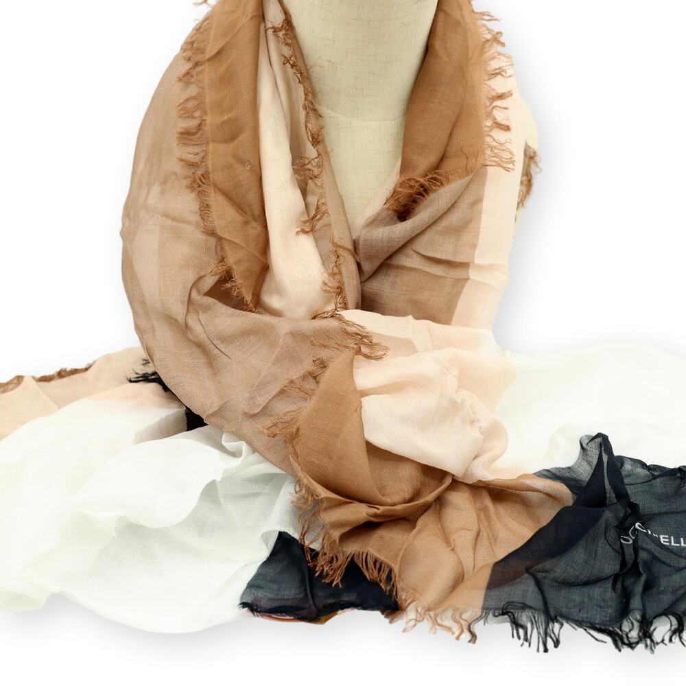 Coccinelle Brown Cream Colorblock Fringe Square Scarf 50 x 50